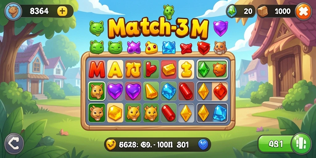 Screenshot menampilkan aksi mencocokkan permata di <strong>8364</strong>.
