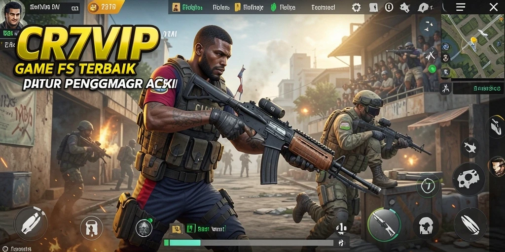 Screenshot menunjukkan aksi intens dalam gameplay FPS CR7VIP.
