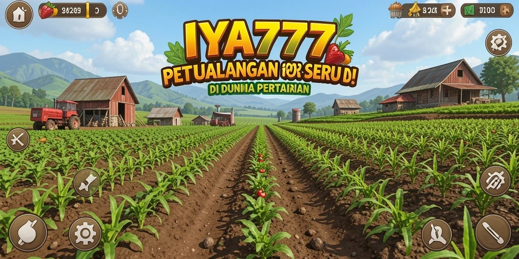 Screenshot menunjukkan pemain sedang merawat ladang pertanian yang subur.