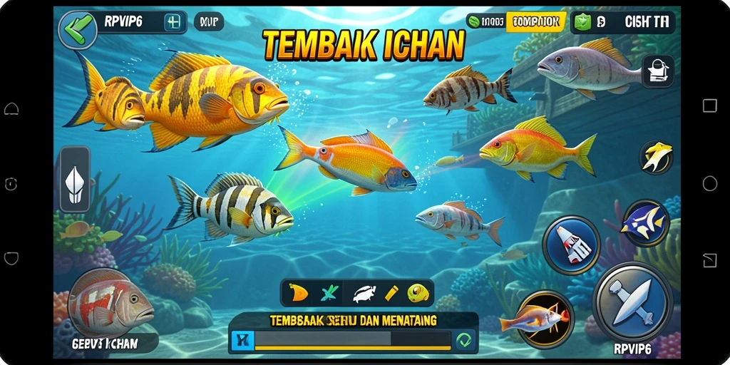 Gameplay RPVIP6 yang seru saat menembak ikan.