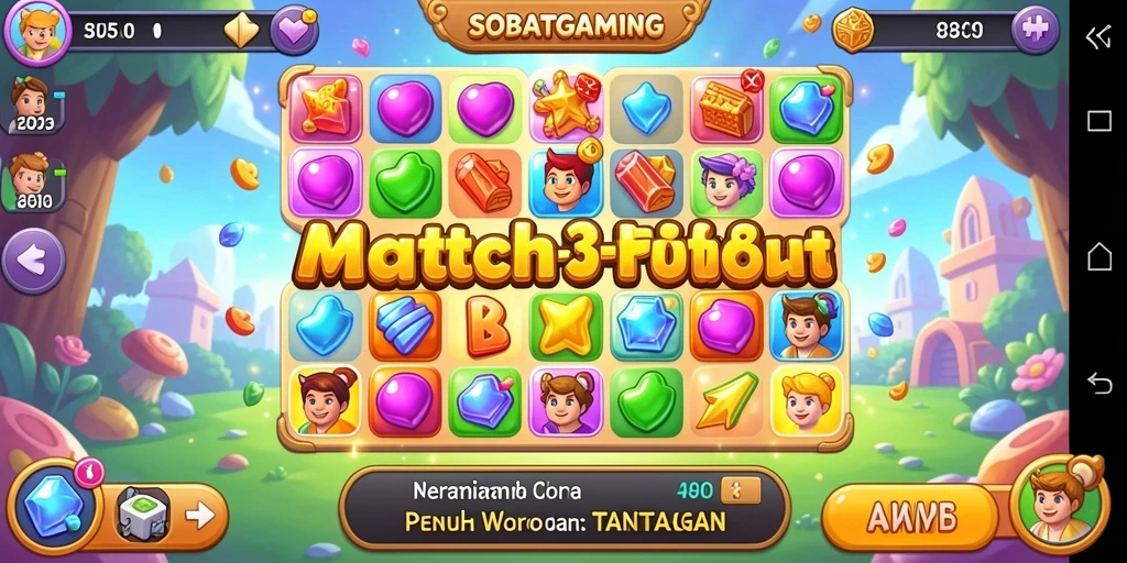 Tampilan gameplay seru dari SOBATGAMING yang menampilkan tantangan Match-3.