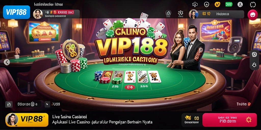 Tampilan utama gameplay VIP188 dengan dealer langsung dan berbagai permainan menarik.