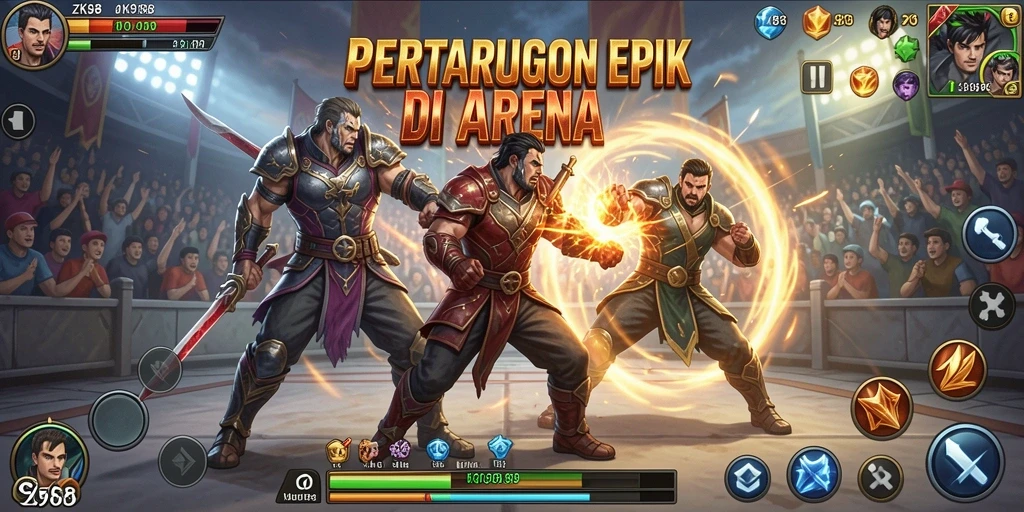 Screenshot ZK988 menampilkan aksi pertarungan seru dengan karakter yang unik.