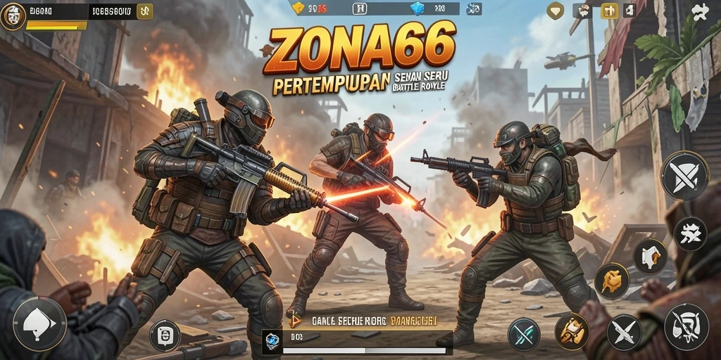 Screenshot menampilkan aksi seru gameplay Battle Royale ZONA66.